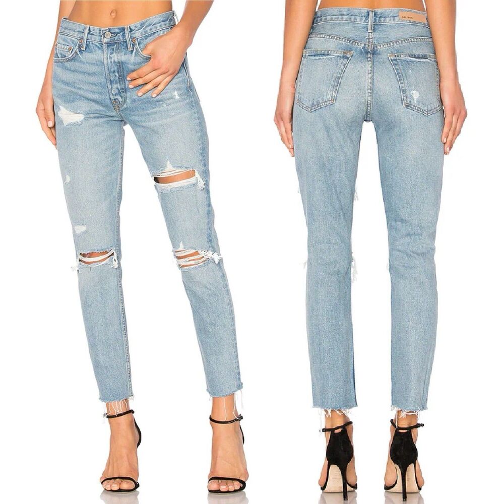 GRLFRND Karolina Jeans Size 29 High Rise Slim Straight Distressed Buttonfly NEW